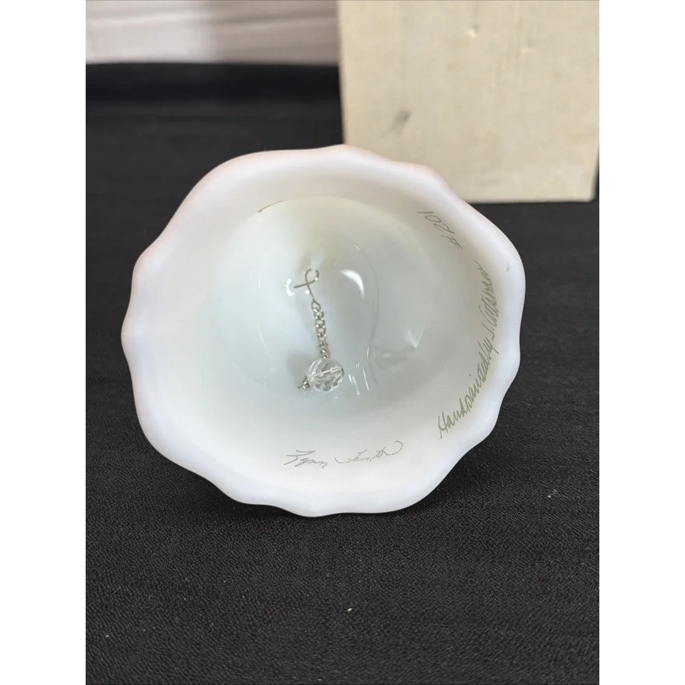 Vintage Fenton Burmese Satin Glass Bell Hand Painted Signed Fenton Family Member